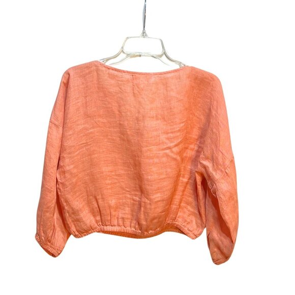 Bella Dahl Linen Cropped Neck Tie Long Sleeve Pullover Top Size Medium Beachy - Picture 3 of 9